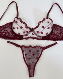 Heart Embroidered Tulle with Lace Trim