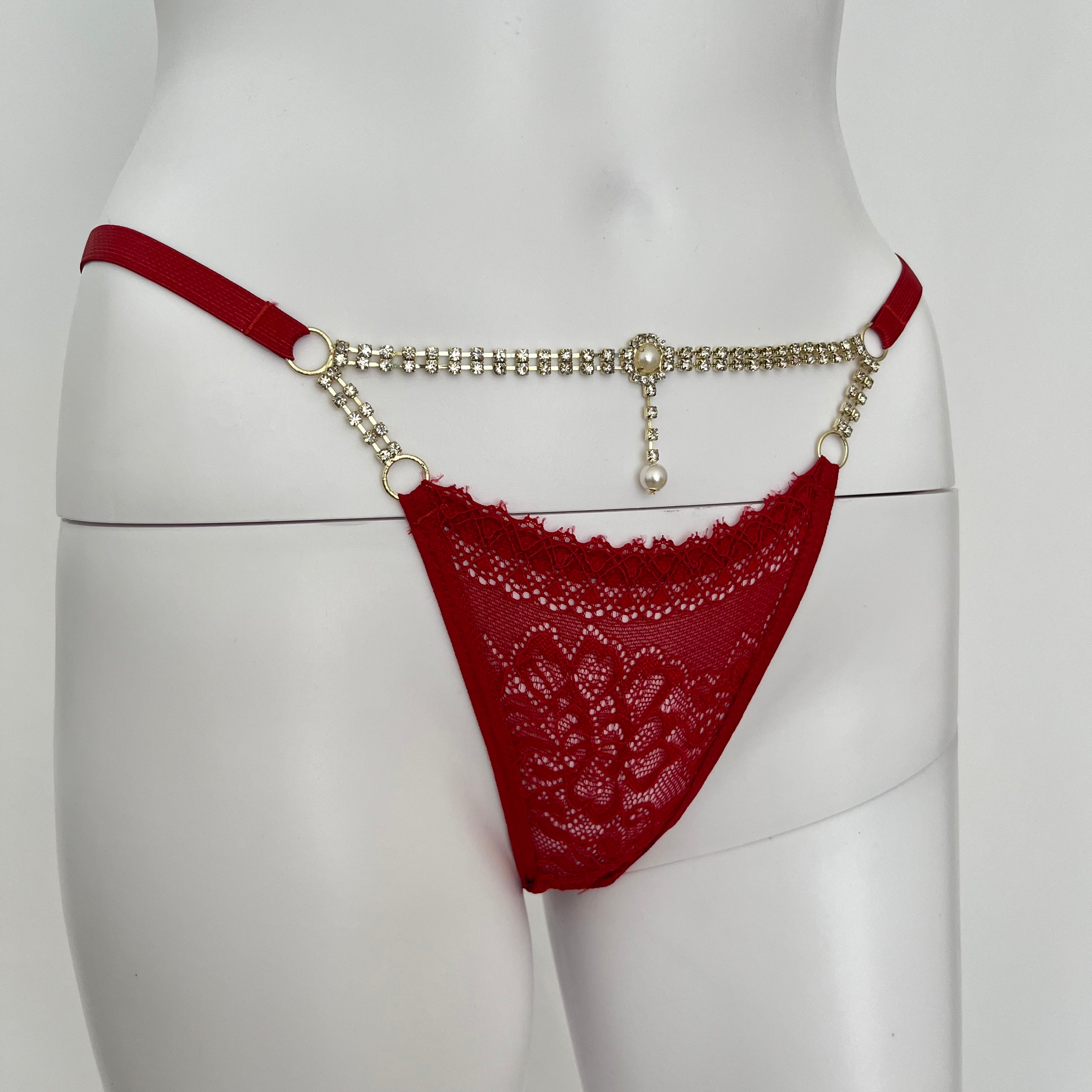 Lace Thong With Jewellery in the Front